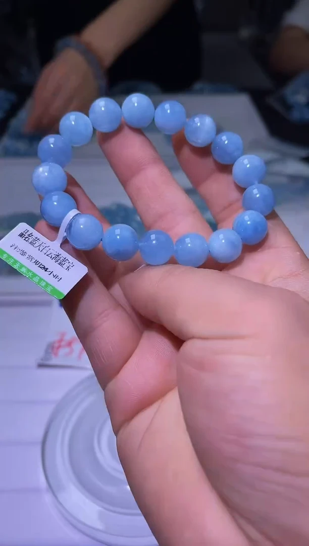 1海蓝宝石（处理）J015-12mm蓝天白云海蓝宝单圈-多样性发其一