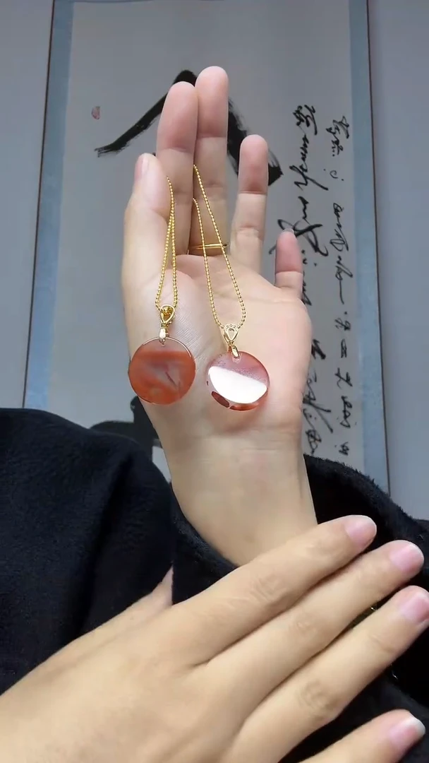 吊坠(不含链)银S925镶嵌南红玛瑙圆无事牌多样性发其一