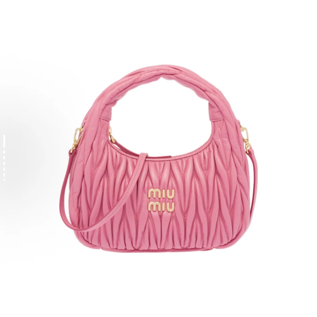 未使用 MIU MIU/缪缪 褶皱系列海棠粉hobo手提包