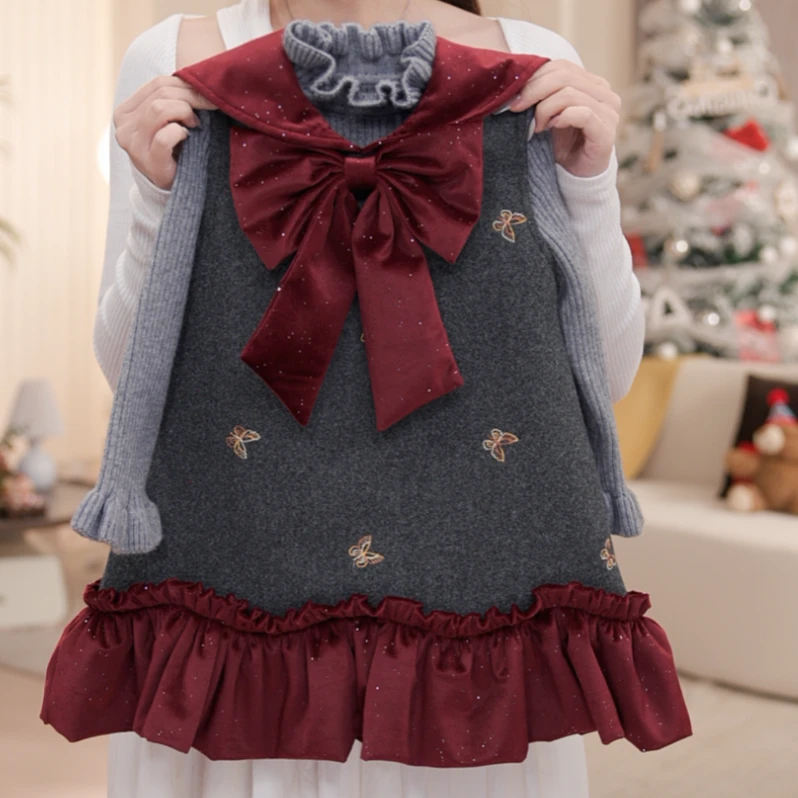 【慕斯】女童秋冬长袖小香风裙子加绒加厚英伦女孩呢连衣裙DS20039