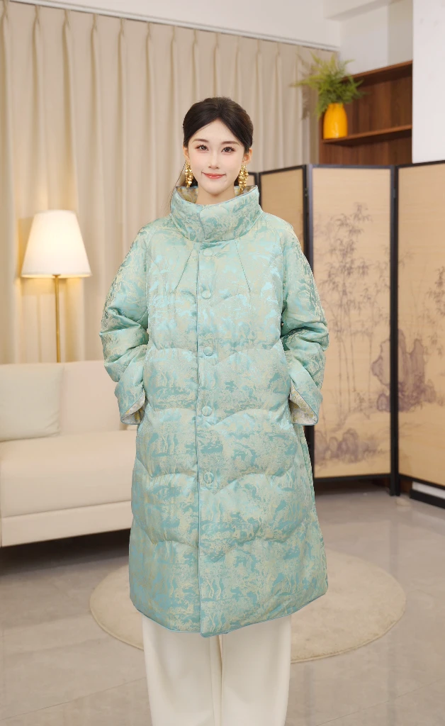LULOZ【云栖竹径】新中式国风90白鹅绒大衣加厚长款百搭气质