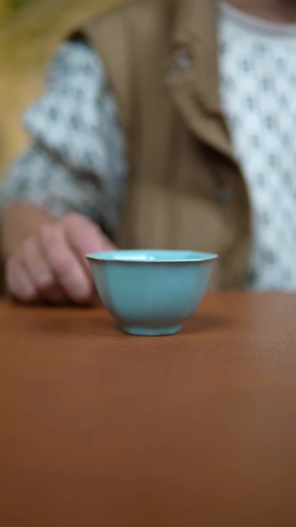 瓷片仿古天青精工八方杯