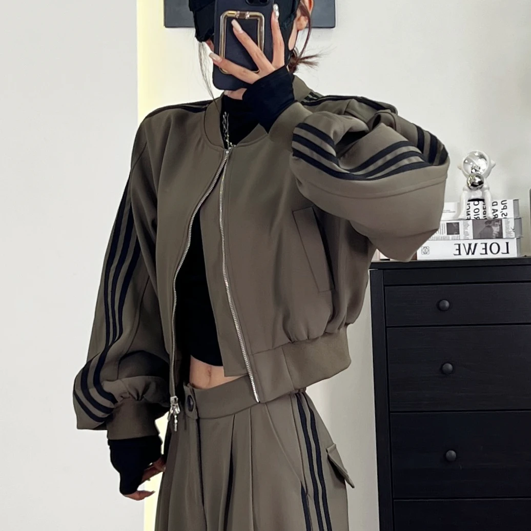 【琳琳原创】早秋设计百搭休闲条纹时尚休闲单裤子 单外套