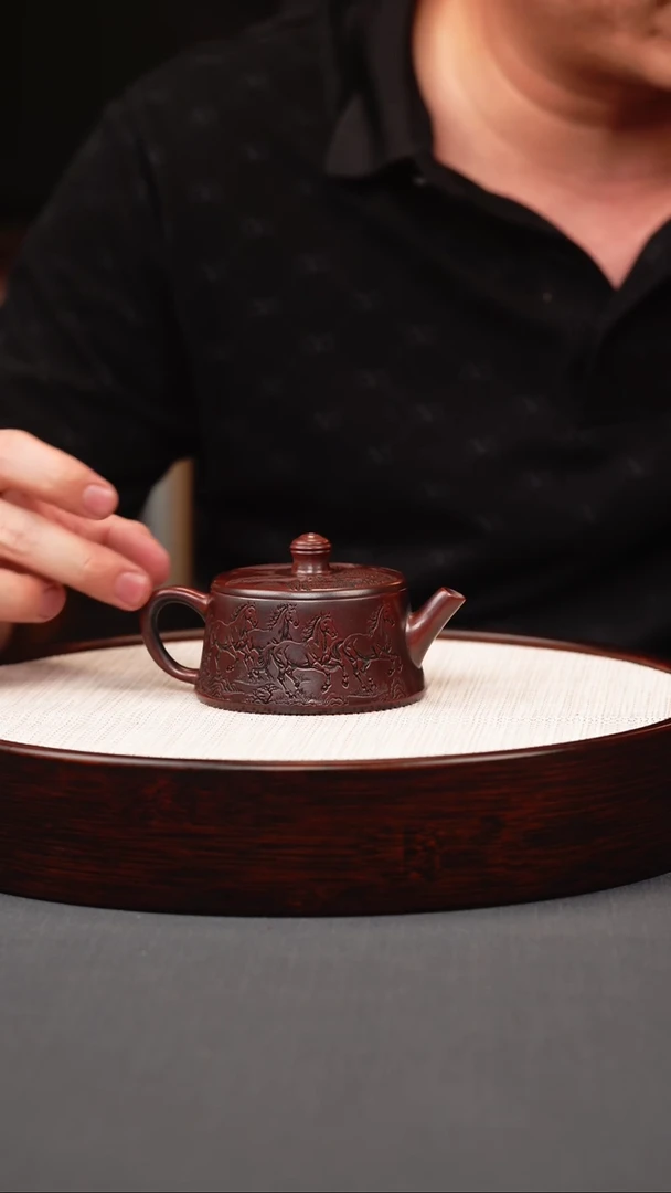 茶壶紫砂紫朱泥八骏柱瓢