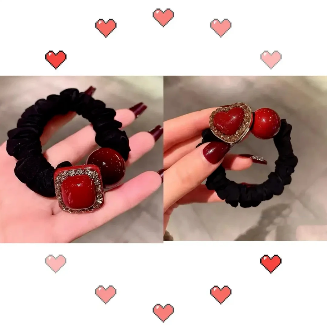 新款本命年百搭红色方块小肠发圈女扎马尾发绳头绳2291+2292