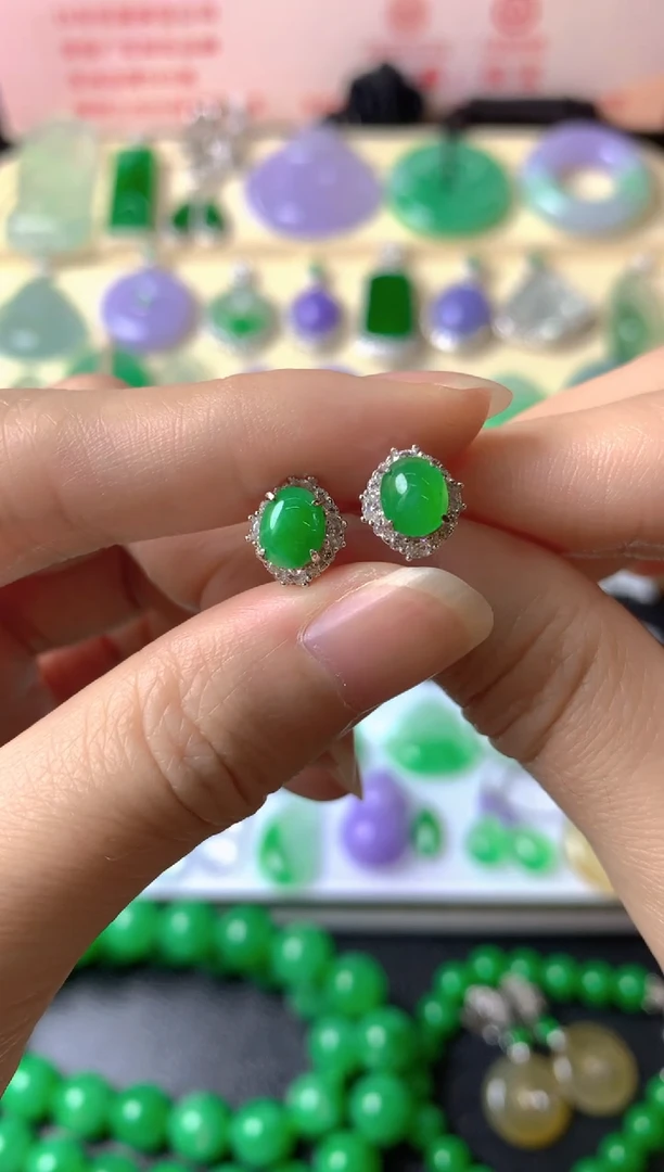 银S925镶嵌翡翠耳饰徽****点耳饰