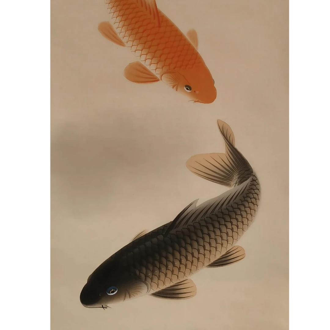 【辽拍】V250709-2-260《鱼》（3.9平尺) 绢本镜片  yk1