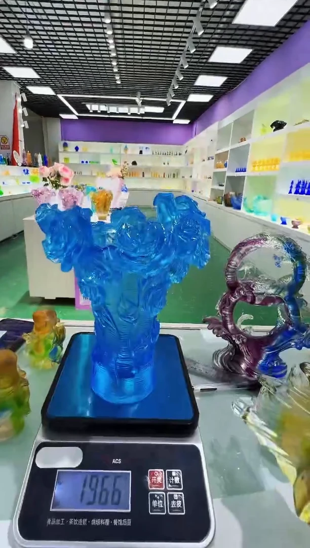 手工艺品琉璃天***.古法琉璃20cm玫瑰花瓶摆件