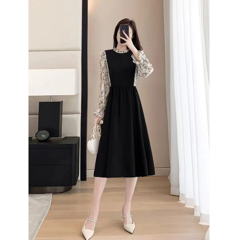 2025春季黑色法式轻奢收腰显瘦连衣裙009