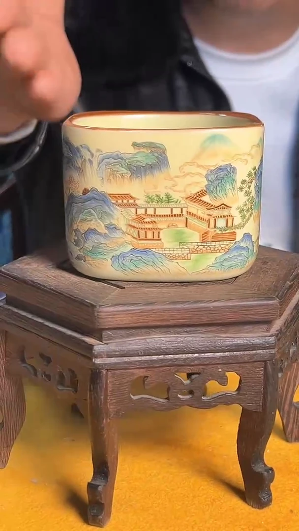 【闪购商品】瓷片 山水四方杯一个现代工艺品