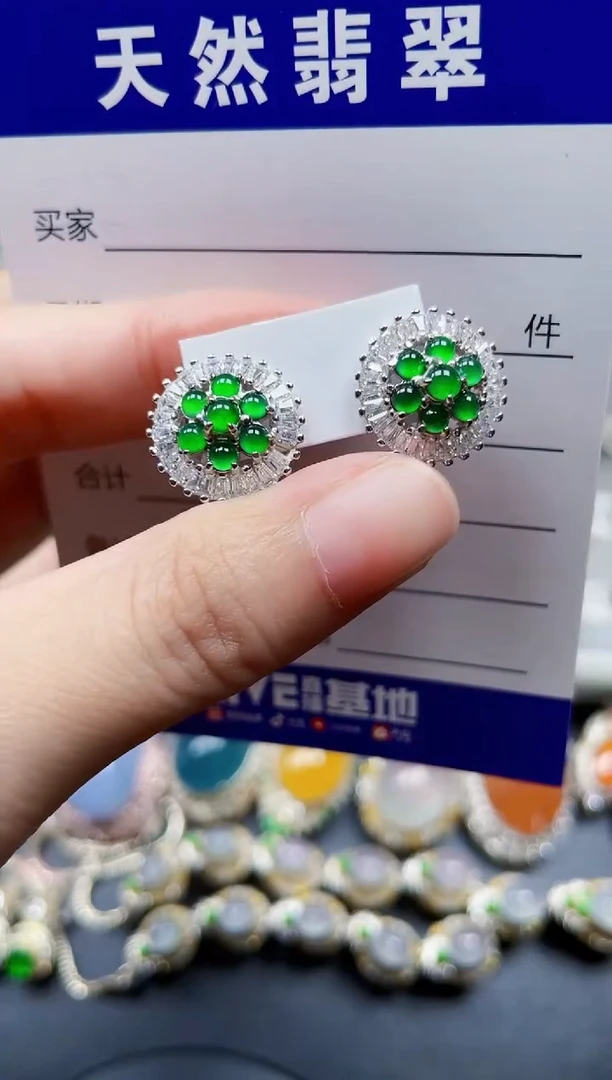 银S925镶嵌翡翠耳饰132