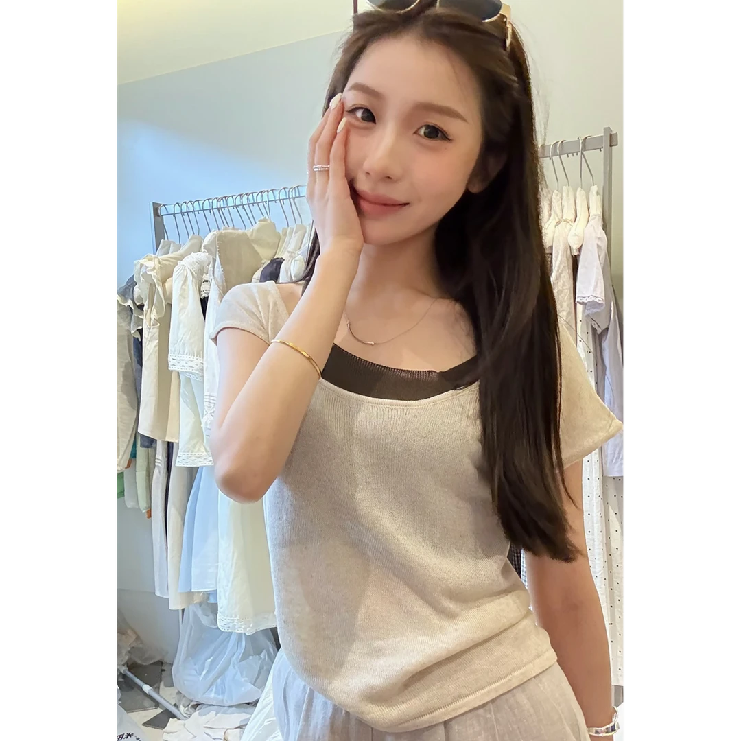 YPP!【气质奶咖】这个配色太喜欢了 老钱感气质撞色假两件针织上衣