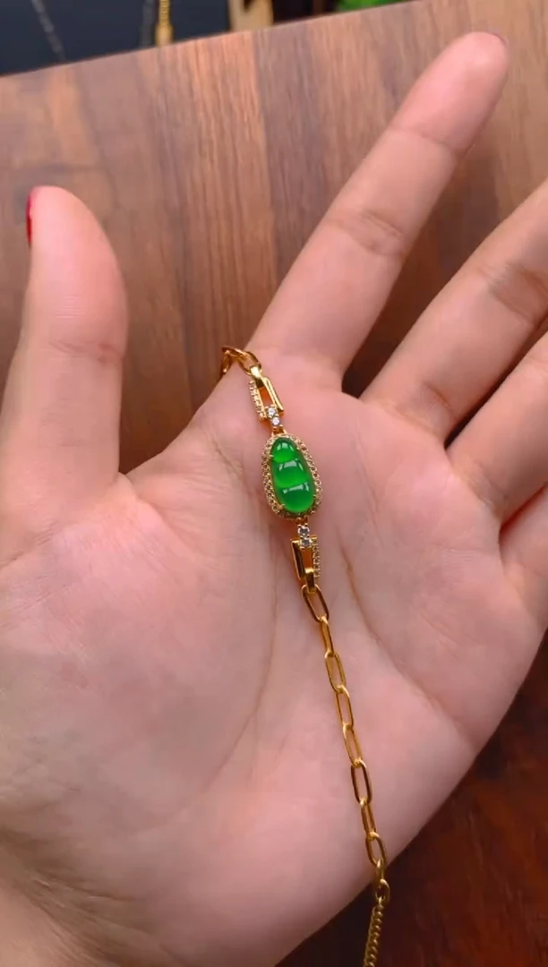 银S925镶嵌手链翡翠豆子手链