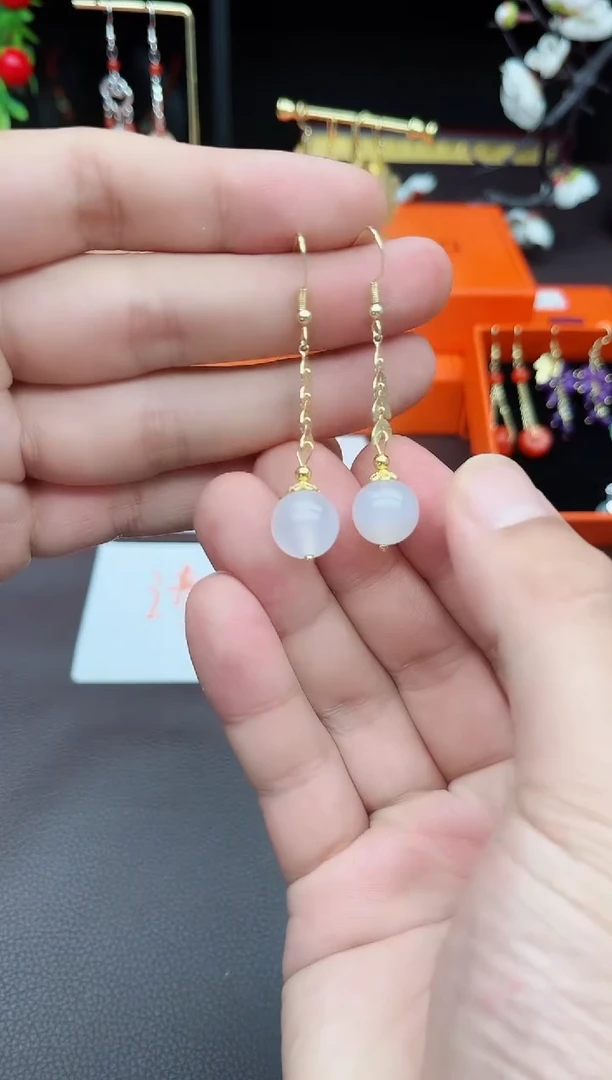 玛瑙/玉髓耳饰银S925镶嵌915000