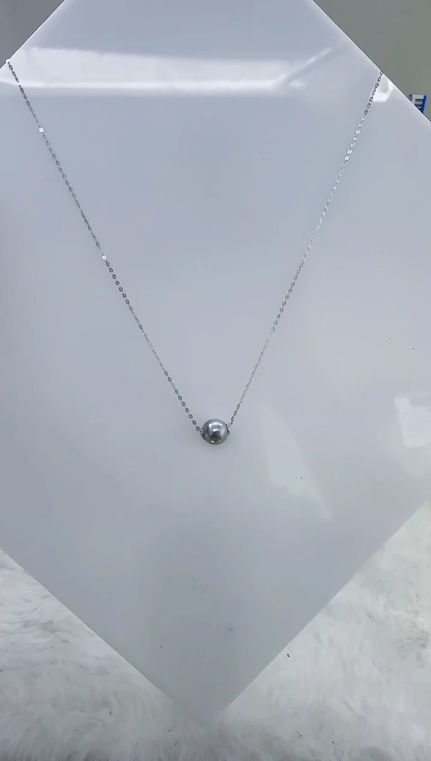 银S925镶嵌海水珍珠DA海水灰珠路路通8-9 y459