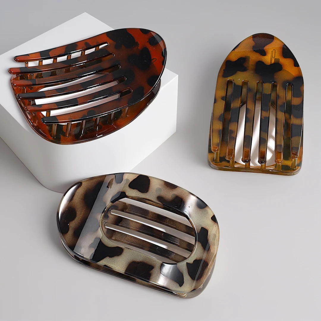 个性鸭嘴夹时尚豹纹扁平发夹抓夹百搭发夹弧形属实盘发夹子发饰