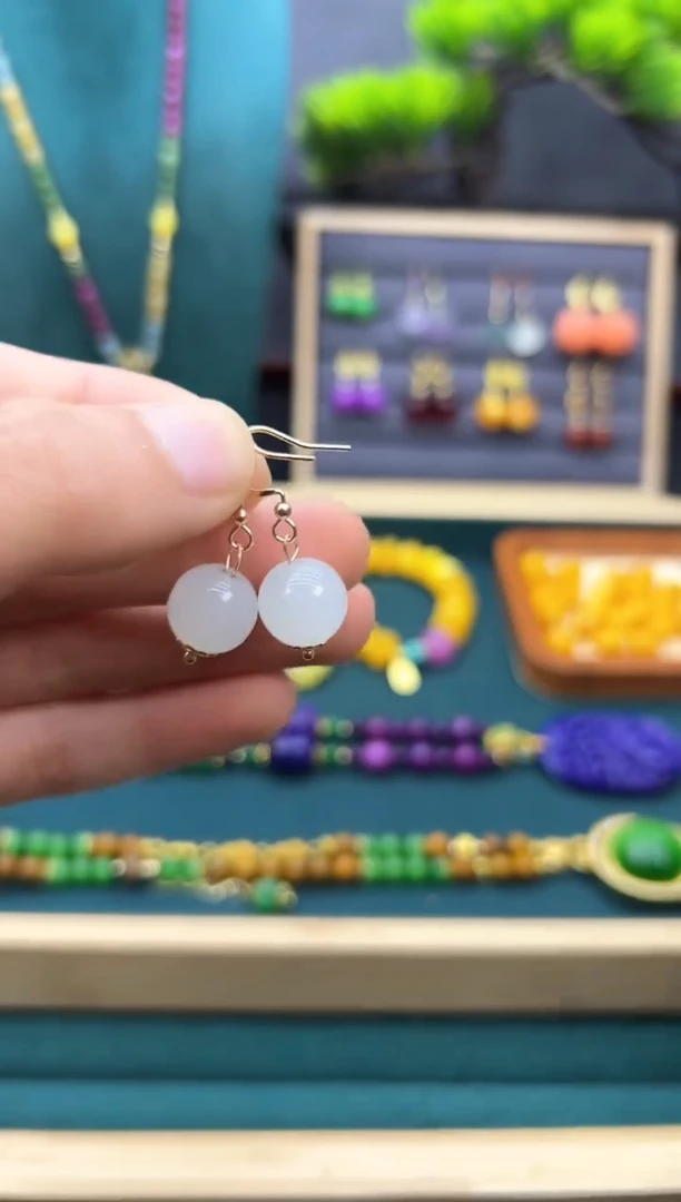 【闪购商品】和田玉耳饰14K金镶嵌E118