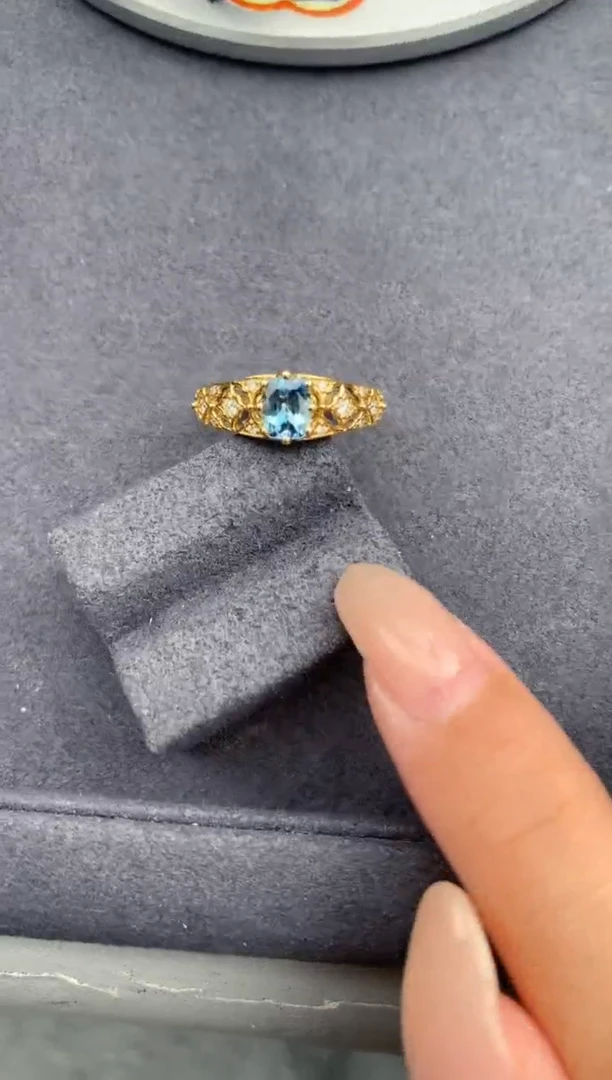 海蓝宝石戒圈18K金镶嵌0.49ct海蓝宝  FE