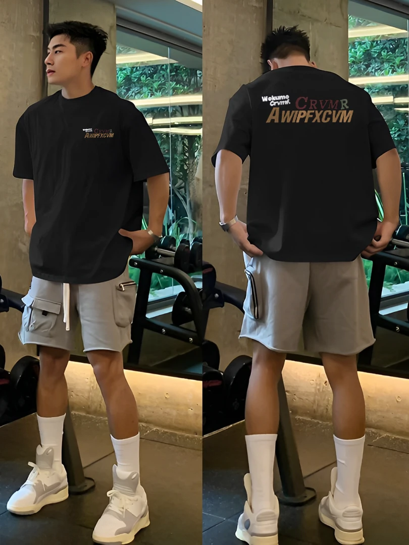 【重磅纯棉】美式休闲运动短袖T恤简约夏季宽松透气时尚印花ins情侣