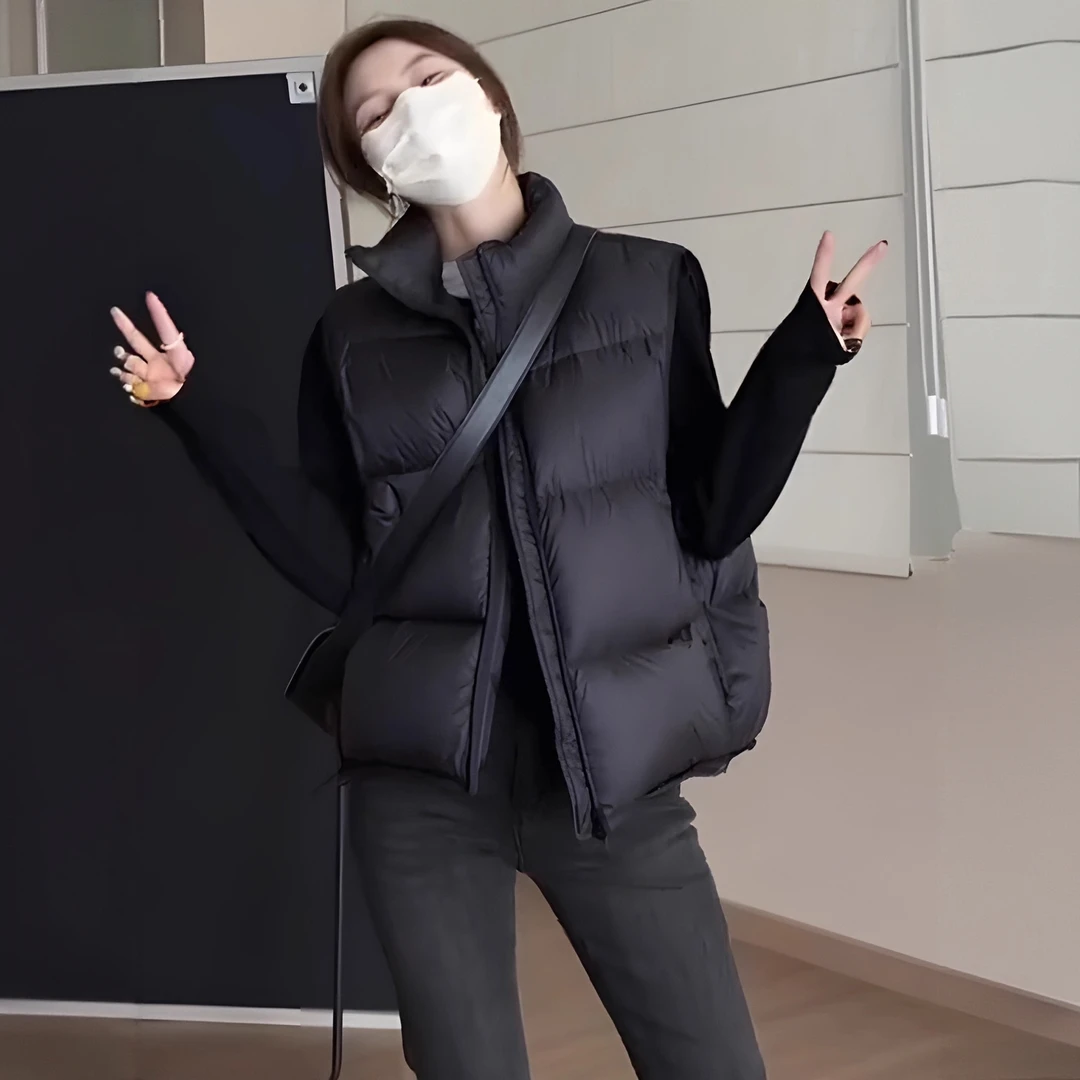百搭时尚羽绒马甲女秋冬季新款休闲上衣韩版宽松白鸭绒背心外套潮