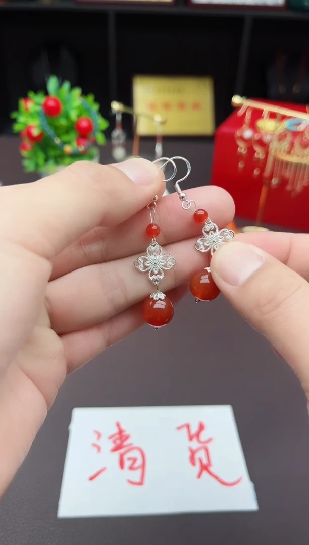 【闪购商品】玛瑙/玉髓耳钉银S925镶嵌421000