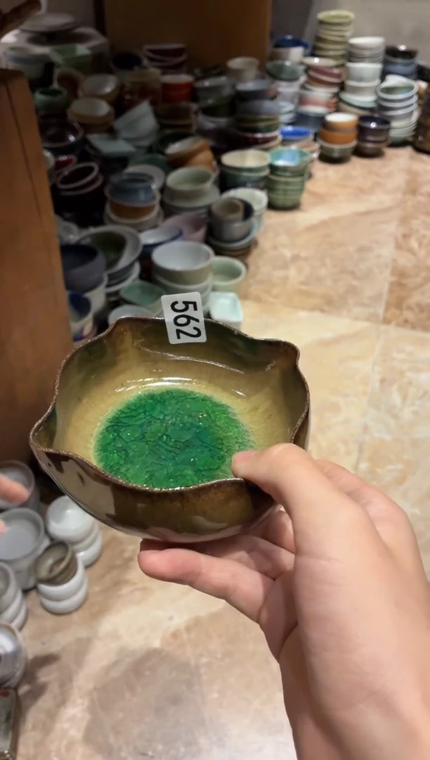 瓷片只**语562微瑕手工四角小碗1个