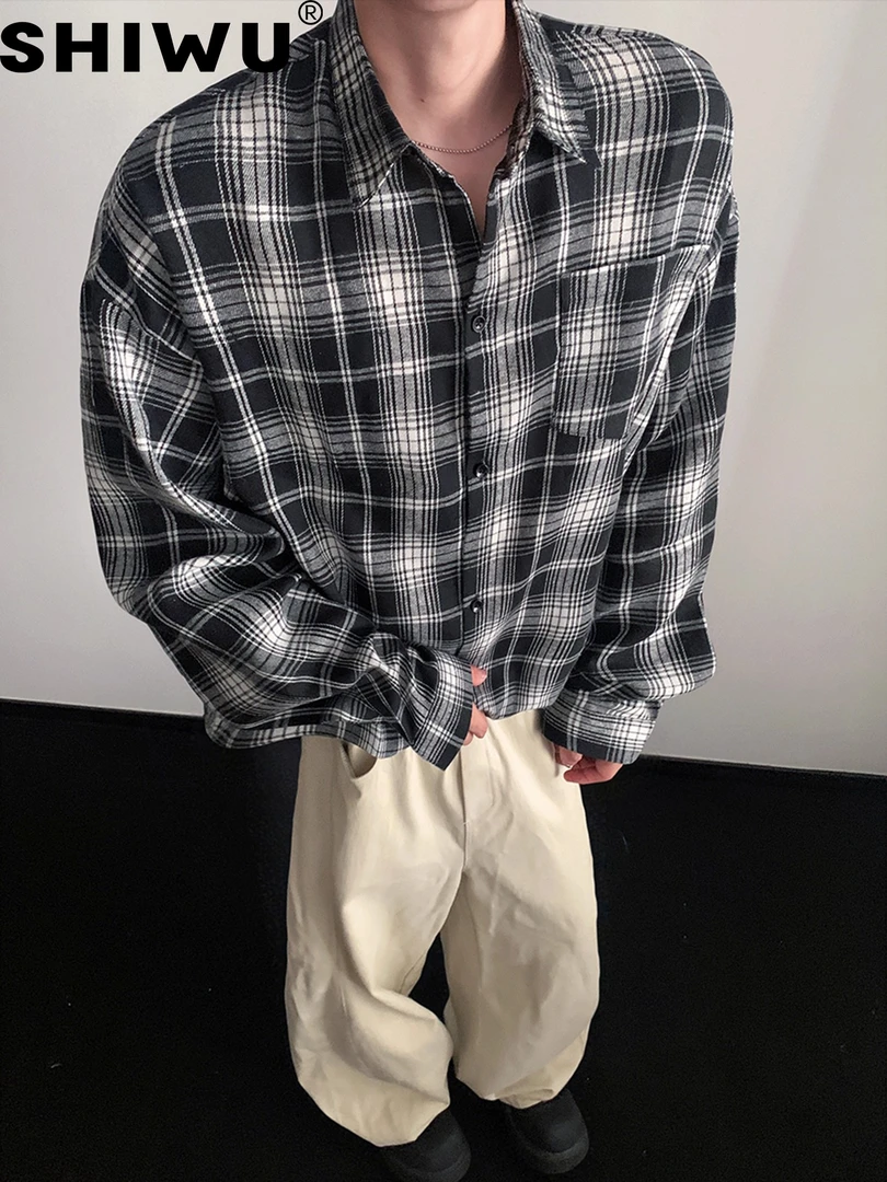 林俊杰同款港风口袋拼接格纹秋季外套男痞帅大码上衣女复古情侣款
