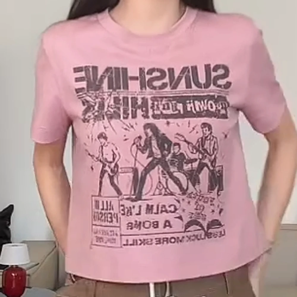 夏季美式街头乐队复古印花箱型时尚休闲短袖 C5640