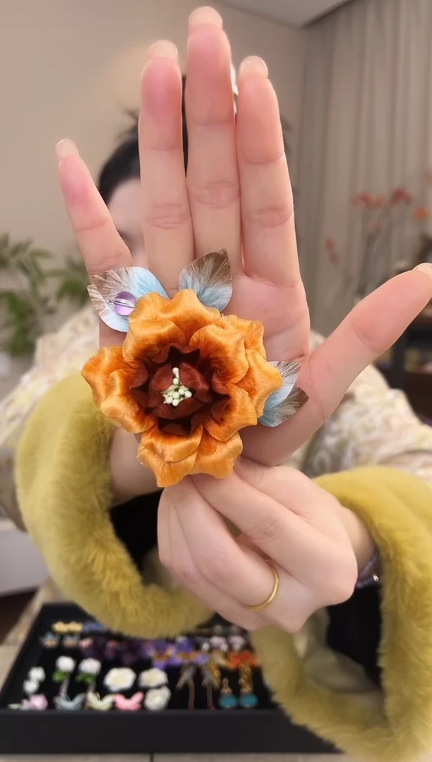 刺绣深橘色玫瑰花边夹