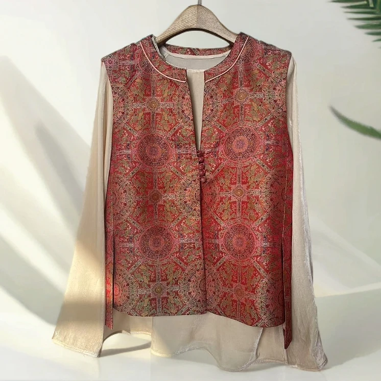 宋锦马甲-八达晕宋锦马甲-新中式国风马甲-八达晕圆领马甲