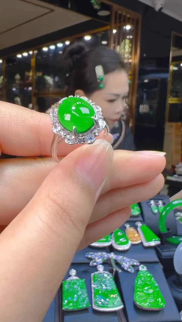 银S925镶嵌戒指翡翠060（多样性发其一）