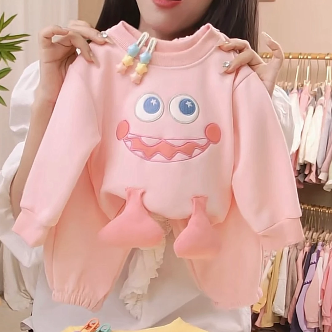 儿童春秋立体刺绣套装女童长袖宝宝套装2025绣花卡通套装两件套