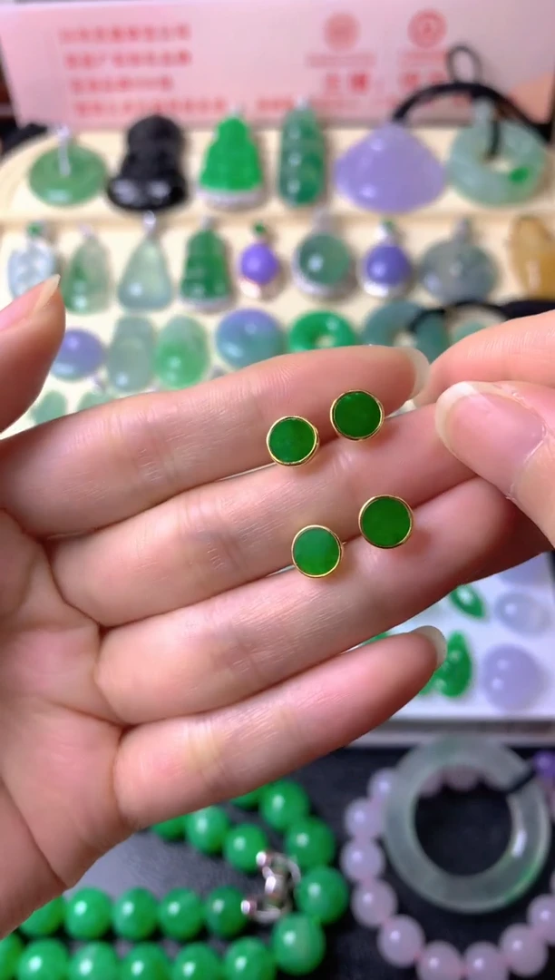 银S925镶嵌翡翠耳饰耳一对