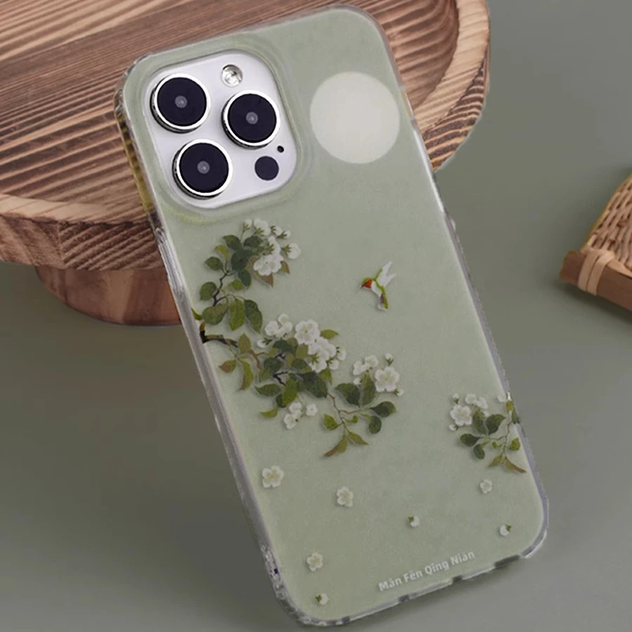 EXMX山茶花硅胶手机壳适用苹果16ProMax创意15/14复古13/12保护套