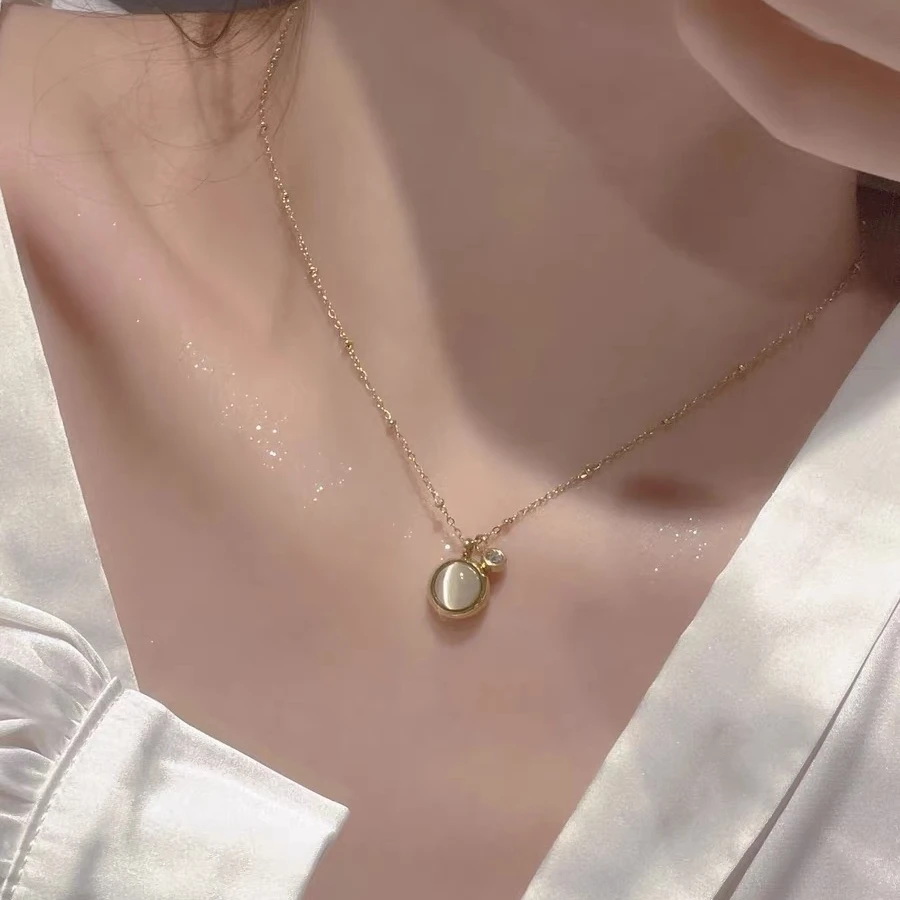 钛钢项链 福字双面猫眼石项链轻奢新款小众设计感女百搭锁骨链