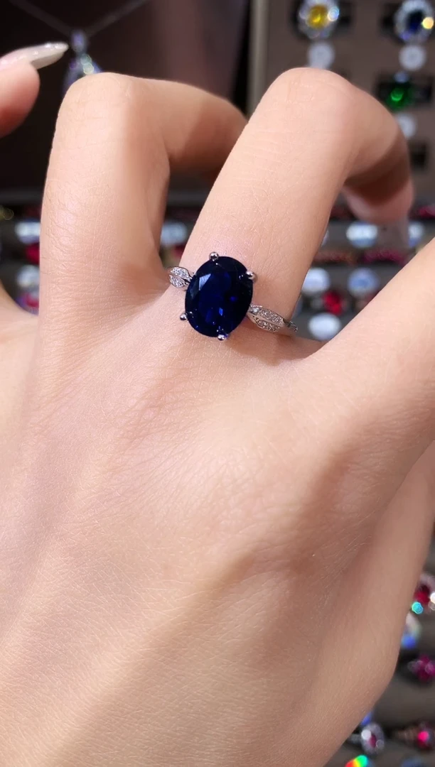 戒指蓝宝石银S925镶嵌810银