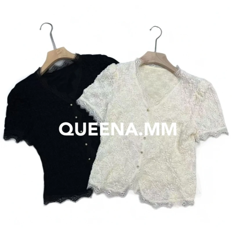 欧货奢品山茶花高定双层蕾丝法式半袖