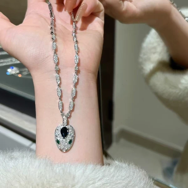 QANNA【满钻灵蛇】【蓝眼睛】奢华晚宴款欧美风豪华钻石项链锁骨链AY