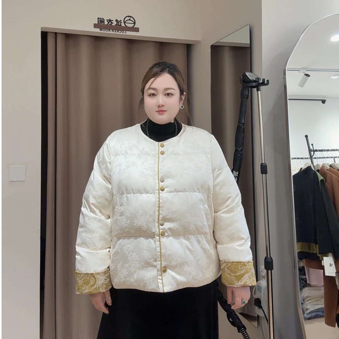 伊诺大码女装拼接提花袖新中式棉服2025冬国风气质保暖外套433855