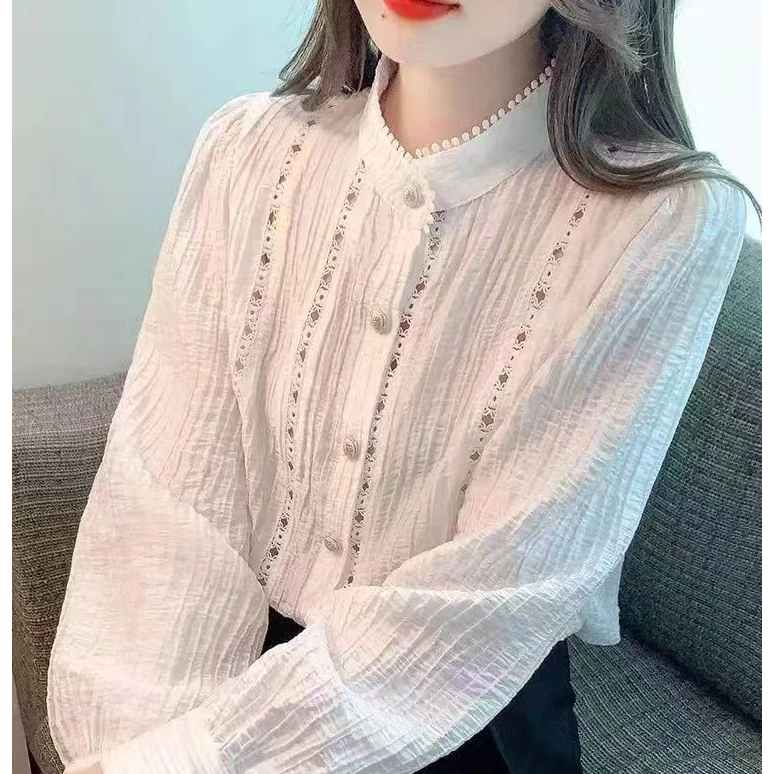 南洋千金/法式复古宫廷风镂空刺绣蕾丝衬衫