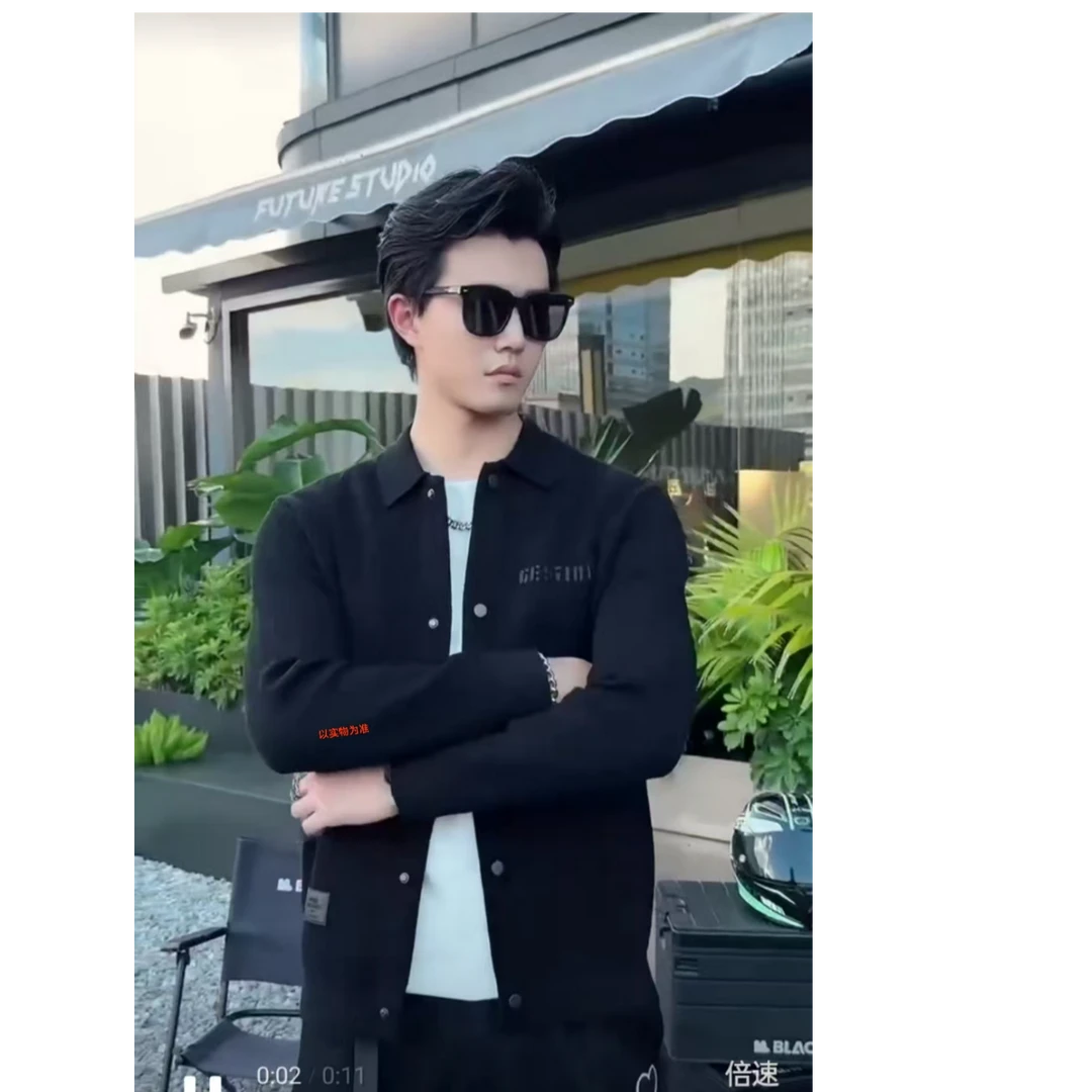 8710#秋冬新款时尚百搭男士潮流夹克翻领毛衣开衫修身商务