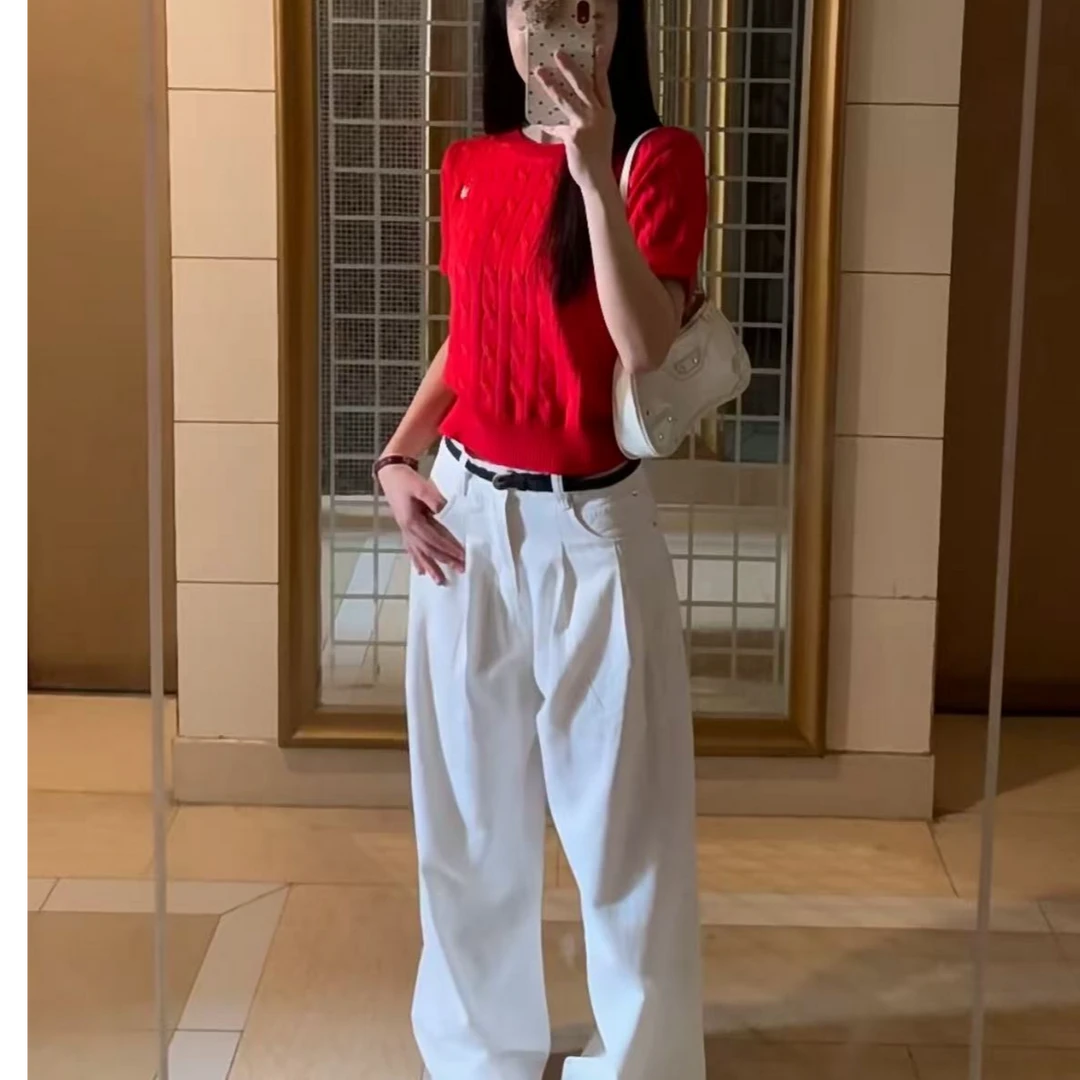 BSYPIN/伯尚优品 25春款高品质YB麻花针织短袖刺绣打底衫 123021