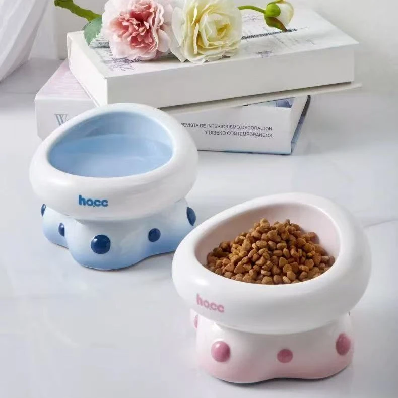 韩式水母陶瓷高脚碗宠物碗猫猫碗狗狗碗猫粮碗猫咪碗猫粮盆猫食碗