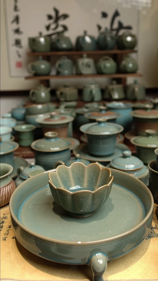 陶天蓝釉莲花杯容量100