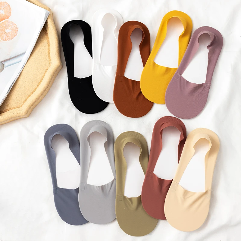 (10双装 限量 颜色随机 尽量不重复) 夏季冰丝防滑不掉跟船袜女