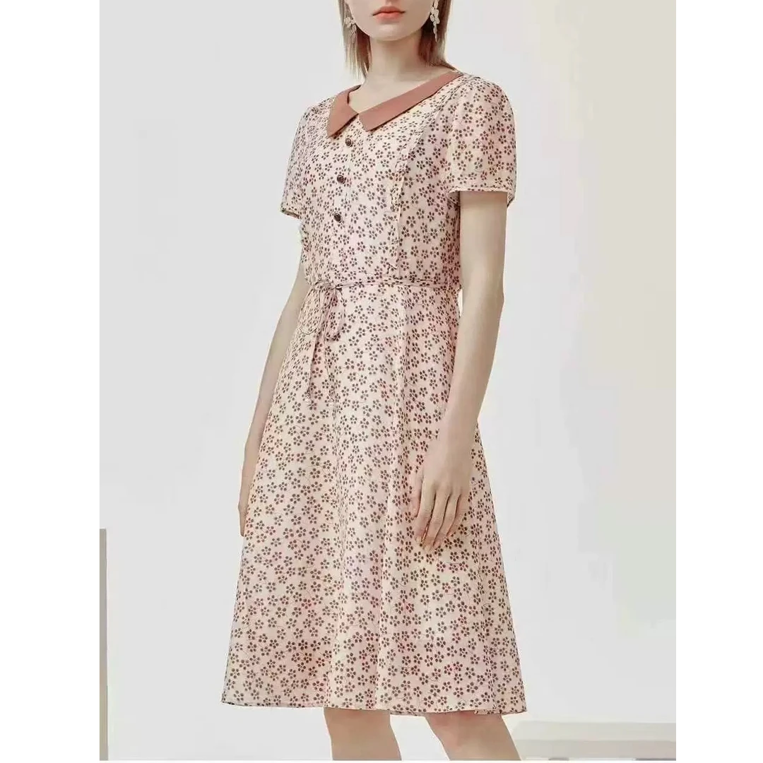 F1362-【影】法式碎花修身绑带装饰扣连衣裙#BXG56L033