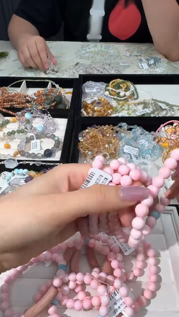 水晶手链未镶嵌O033粉贝木头半镯款