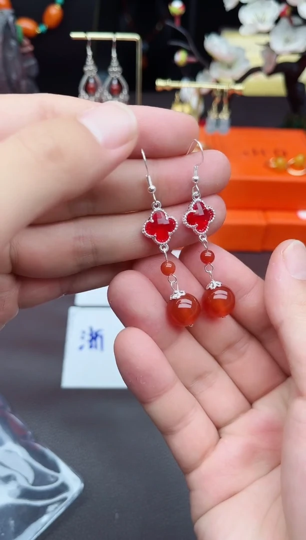 玛瑙/玉髓耳饰银S925镶嵌233000