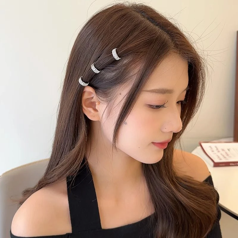 圆形金属发扣刘海发夹女前额碎发夹高级感水钻发卡编发夹子头饰ZF