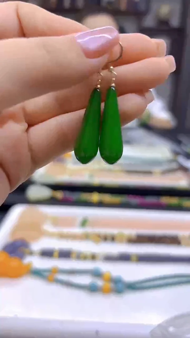 和田玉14K金镶嵌耳饰DIY款E74